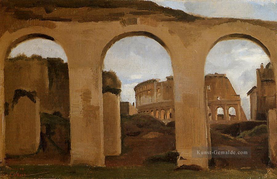 Rom Das Kolosseum gesehen durch Bögen der Basilika Konstantins plein air Romantik Jean Baptiste Camille Corot Ölgemälde